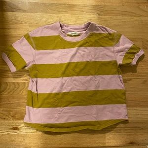 Madewell: Pink and Brown Striped Tee